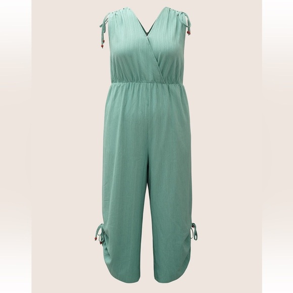 BloomChic Plus Size 2XL Plain Textured Surplice Neck Drawstring Jumpsuit us18-20 - Picture 7 of 8